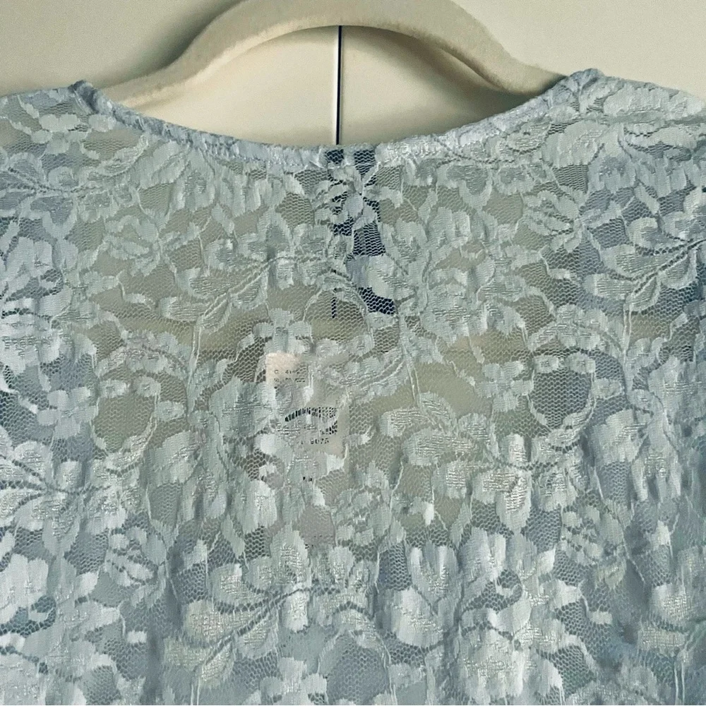 Anthropologie Puff Sleeve Sheer Lace Top Blouse in Sky Blue Size M NWT